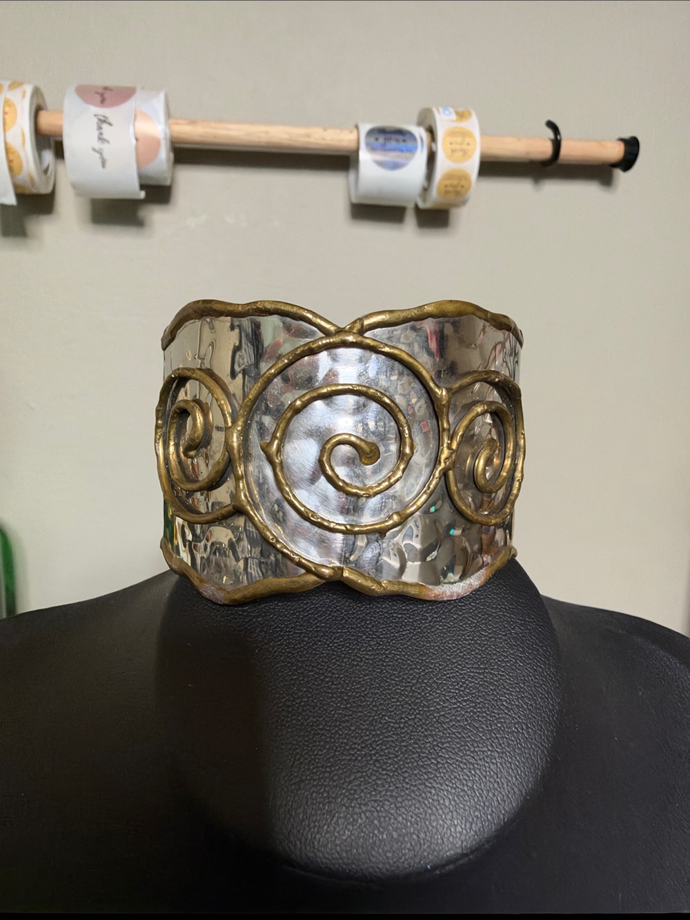 Brutalist Artisan Gold Silver Spiral Metal Cuff Bracelet Statement